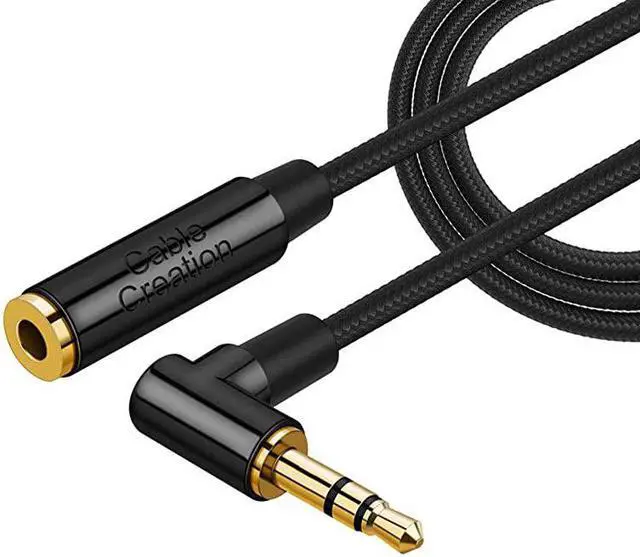 Main image of 35mm Headphone Extension Cable Right Angle 35mm Male to Female Audio Stereo Cable with SilverPlating Copper Compatible with iPhones iPad Sony Beats PS4 Headset Black 3Feet