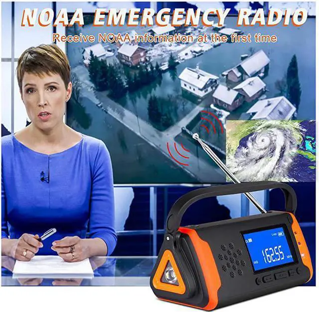 Alt view image 3 of 7 - Weather Crank Radio 4000mAh Portable Solar Powered Hand Crank AMFMNOAA Weather Alert Radio Aux Music Play USB Cell Phone Charger SOS Alarm LED Flashlight for HurricanesTornadoes