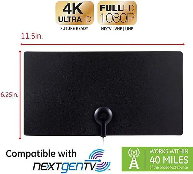 Alt view image 2 of 7 - Ultra Ed Indoor TV Antenna Slim Home Decor Reversible Black White 4K 1080P VHF UHF Long Ran Antenna Digital HDTV Antenna Smart TV Compatible 6Ft Coaxial Cable 11264