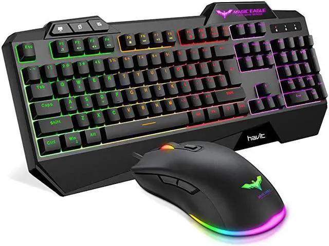 Main image of Wired Gaming Keyboard Mouse Combo LED Rainbow Backlit Gaming Keyboard RGB Gaming Mouse Ergonomic Wrist Rest 104 Keys Keyboard Mouse 4800 DPI for Windows & Mac PC Gamers (Black)