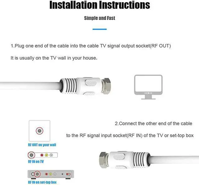 Alt view image 5 of 7 - Coaxial Cable 2Pack 1ft Coaxial Cable RG6 Cable 03m with Right Angle Connectors White 75 Ohm Shield Digital Coax Cables with FMale Connectors Ideal for TV Antenna DVR Satellite