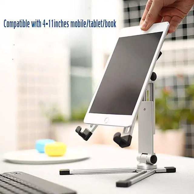 Alt view image 7 of 7 - FoldUp Travel Stand Aluminum Universal Tablet Stand Holder MultiAngle Adjustable for iPad iPhone Notebook Kindle Samsung Galaxy Tab Nintendo Switch Apple iPad Pro 10