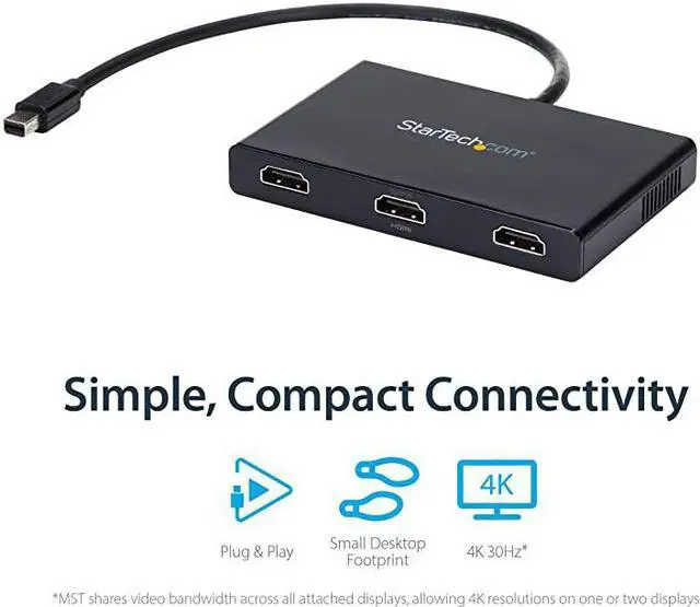 Alt view image 3 of 7 - com 3 Port Mini DisplayPort MST Hub 4K 30Hz Mini DP to HDMI Video Splitter for Multiple Monitors mDP to HDMI MSTMDP123HD Black
