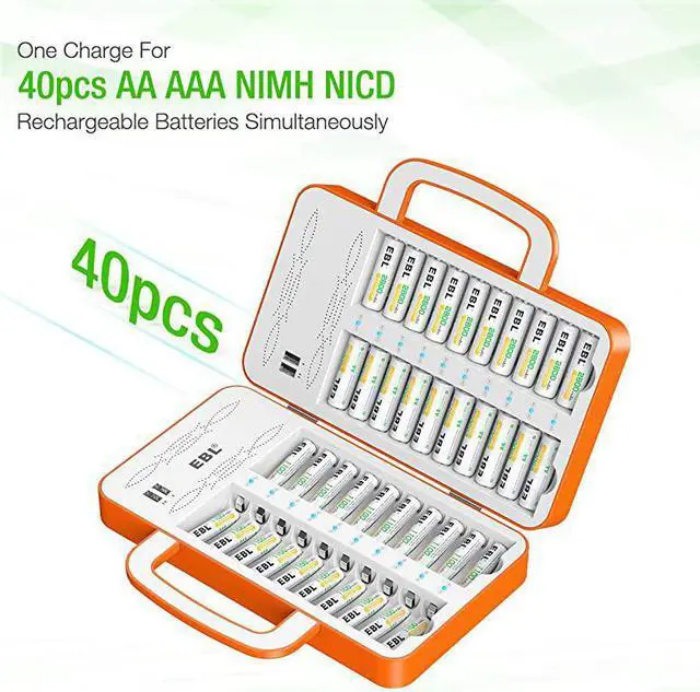 Alt view image 2 of 7 - 40Slot Battery Charger for 2/4/.20/24.38/40 pcs AA AAA Rechargeable Batteries - Advanced Multiple Battery Charger with 4 USB Output for Phones - Handle Design(Batteries not Included)