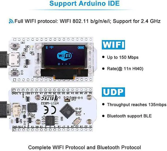 Alt view image 2 of 7 - ESP32 Development Board Upgraded Version 8MB Flash ESP32 WiFi Bluetooth ESP32 OLED 096 Inch OLED Display CP2102 Internet for Ar duino ESP8266 NodeMCU