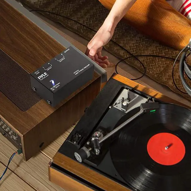 Alt view image 6 of 7 - Phono Turntable Preamp Mini Electronic Audio Stereo Phonograph Preamplifier with 9V Battery Compartment Separate DC 12V Power Adapter RCA Input RCA Output amp Low Noise Operation PP555