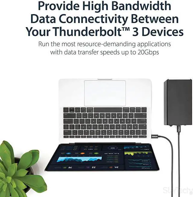 Alt view image 2 of 7 - com 20Gbps Thunderbolt 3 Cable - 6.6ft/2m - Black - 4K 60Hz - Certified TB3 USB-C to USB-C Charger Cord w/ 100W Power Delivery (TBLT3MM2M)