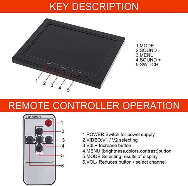 Alt view image 4 of 7 - Inch LED Monitor HD TFTLCD Color Monitor Mini TV Computer 2 Channel Video Input Security Monitor with Speaker VGA HDMI for Car