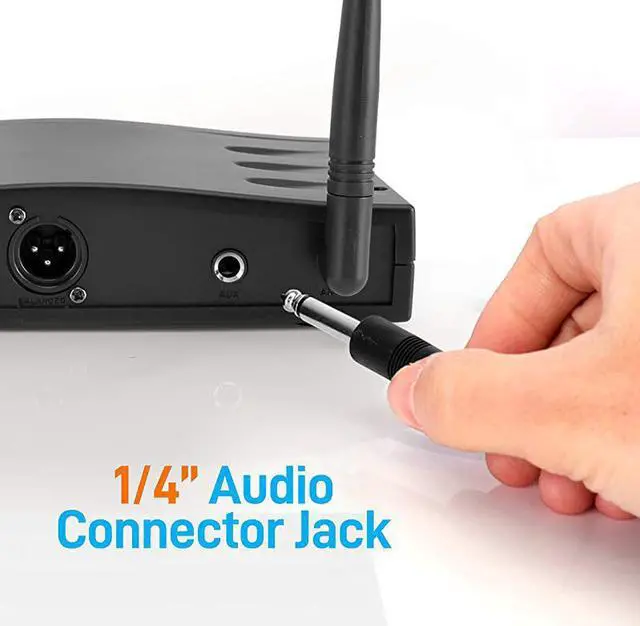 Alt view image 5 of 7 - Compact UHF Wireless Microphone System Pro Portable 1 Channel Desktop Digital Mic Receiver Set w BeltPack Transmitter Receiver Headset and Lavalier Mics XLR For Home PA  PDWM1988BBlack