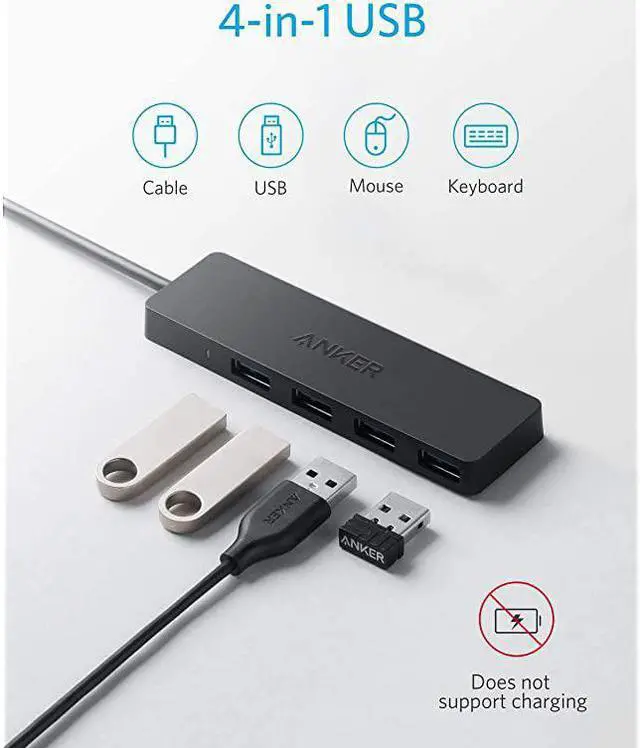 Alt view image 2 of 7 - 4-Port USB 3.0 Hub, Ultra-Slim Data USB Hub with 2 ft Extended Cable [Charging Not Supported], for MacBook, Mac Pro, Mac mini, iMac, Surface Pro, XPS, PC, Flash Drive, Mobile HDD