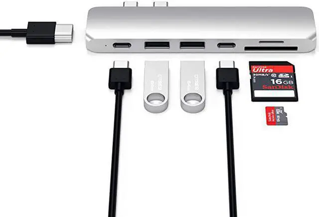 Alt view image 4 of 6 - Aluminum TypeC Pro Hub Adapter Thunderbolt 3 40Gbs 4k HDMI PassThrough Charging SDMicro Card Reader 2 USB 30 Ports for 20162017 MacBook Pro 13Inch and 15Inch Silver