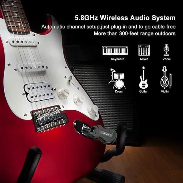 Alt view image 3 of 7 - 58 Ghz Wireless Guitar System Wireless Audio Electric Guitar Transmitter Receiver 4 Channels Transmission Range High Frequency Battery Rechargeable