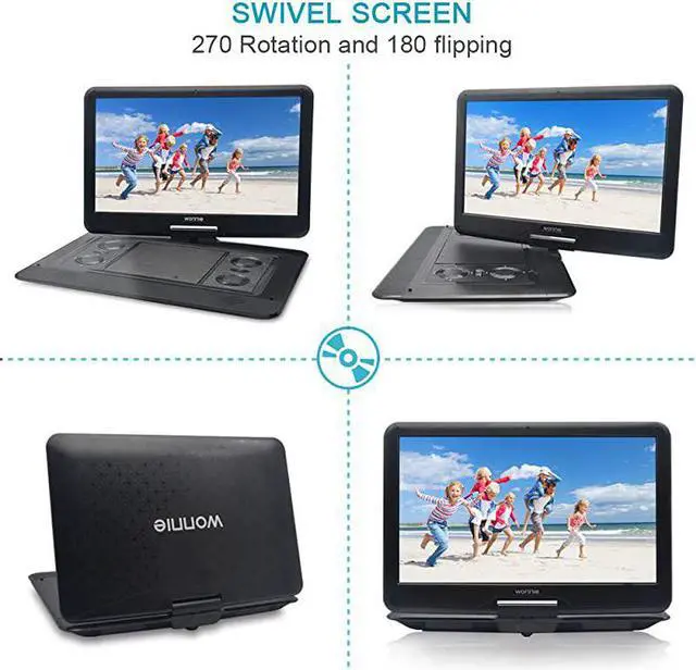 Alt view image 5 of 7 - 17.9’’ Large Portable DVD/CD Player with 15.6‘’ Swivel Screen, 1366x768 HD LCD TFT, 6 Hrs 5600mAH Rechargeable Battery, Regions Free, Support USB/SD Card/ Sync TV , High Volume Speaker