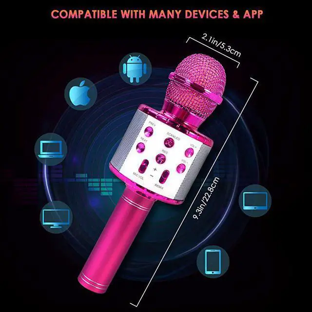 Alt view image 6 of 7 - Bluetooth 4 in 1 Karaoke Wireless Microphone with LED Lights Portable Microphone for Kids Best Gifts Toys for Kids Girls Boys and Adults Purple