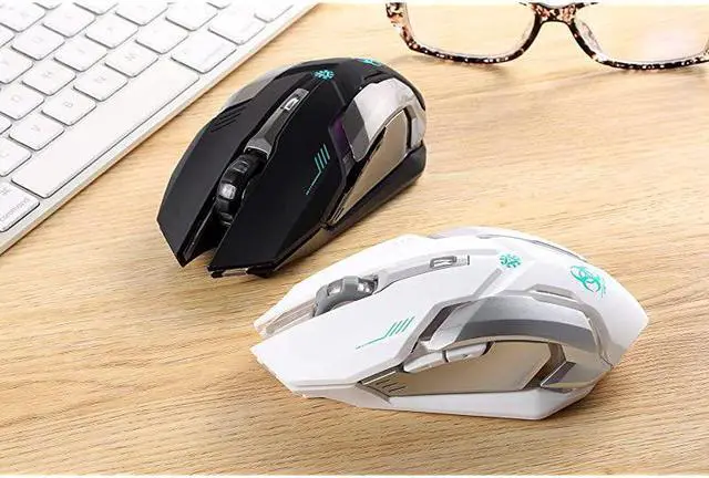 Alt view image 5 of 5 - Wireless Gaming Mouse  C8 Silent Click Wireless Rechargeable Mouse with Colorful LED Lights and 240016001000 DPI 400mah Lithium Battery for Laptop and Computer C9N White