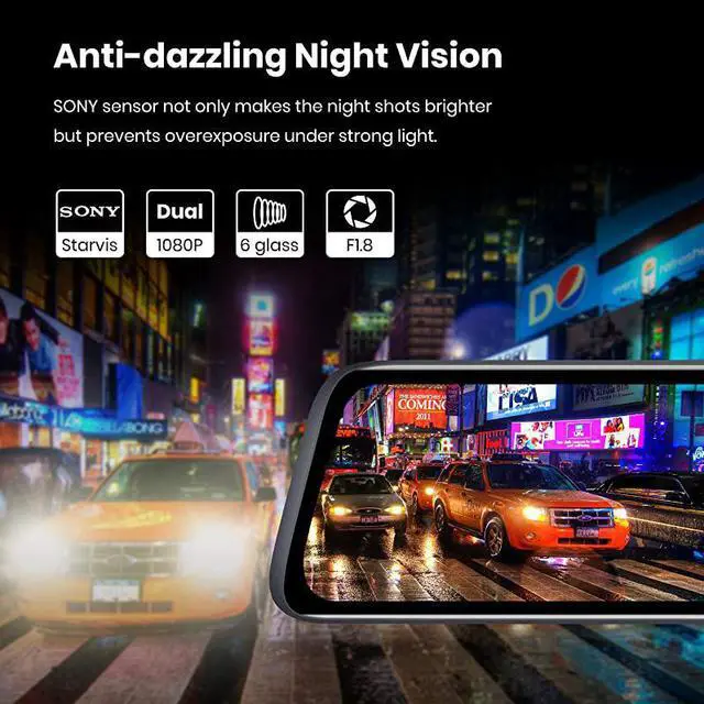Alt view image 3 of 7 - V5 Mirror Dash Cam Front and RearNo Glare Stream Media Rear View Mirror Camera with 935 Full Laminated Touch Screen 1080P Super Night Vision Backup CameraGPS Tracking Parking Mode