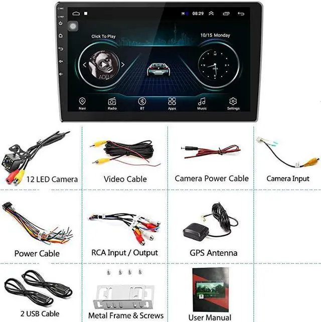 Alt view image 7 of 7 - 101 Inch Android Car Stereo with GPS Double Din Car Radio Bluetooth FM Radio Receiver Support WiFi Connect Mirror Link for AndroidiOS Phone + Dual USB Input amp 12 LEDs Backup Camera