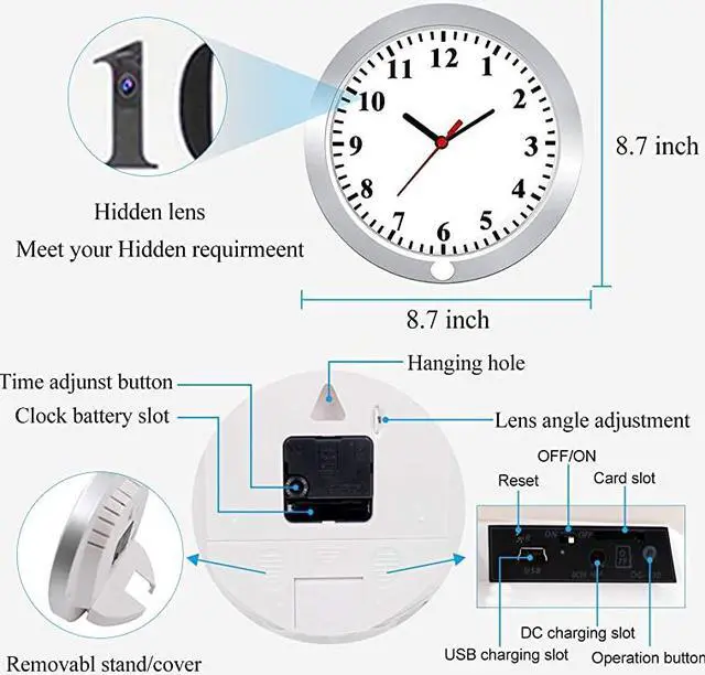 Alt view image 6 of 7 - Hidden Camera Wall Clock Spy Camera Nanny Cam with PIR Motion Detection Indoor Covert Security Spy Camera for Home and Office No WiFi Function