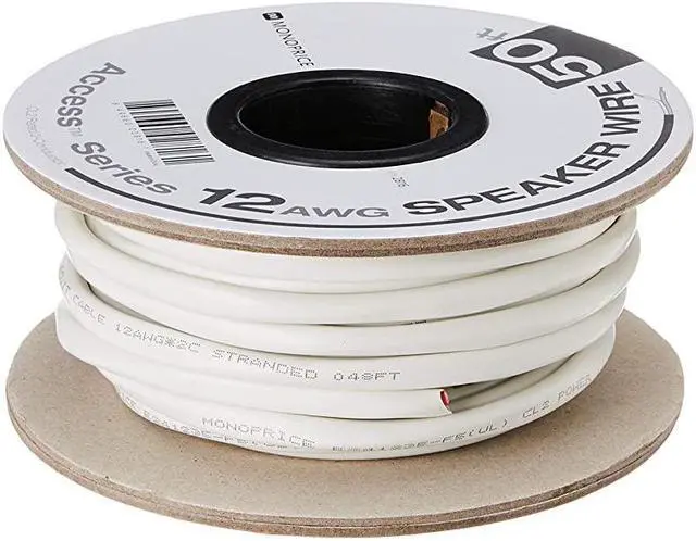 Main image of Access Series 12 Gauge AWG CL2 Rated 2 Conductor Speaker WireCable 50ft Fire Safety in Wall Rated Jacketed in White PVC Material 999 OxygenFree Pure Bare Copper