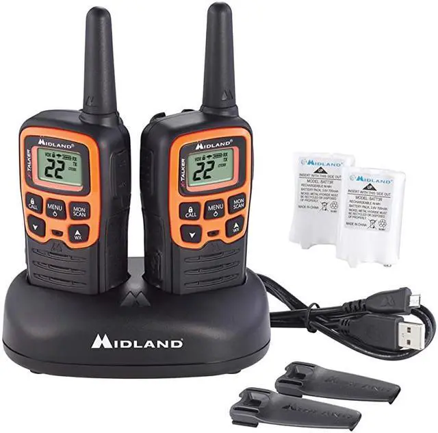 Main image of XTALKER T51VP3 22 Channel FRS TwoWay Radio Extended Range Walkie Talkies 38 Privacy Codes NOAA Weather Alert Pair Pack BlackOrange