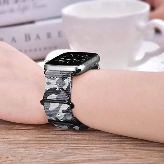 Alt view image 2 of 7 - Band Compatible with Apple Watch 44mm 42mm, Lightweight Breathable Woven Nylon Sport Wrist Strap with Metal Buckle Compatible 44mm 42mm Apple Watch Series SE / 6/5/4/3/2/1