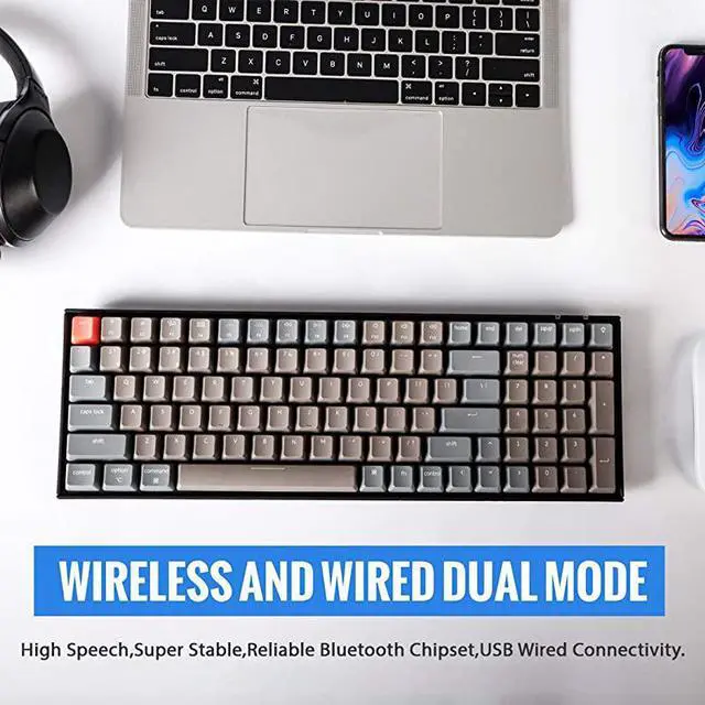 Alt view image 3 of 7 - K4 Wireless Mechanical Gaming Keyboard with White LED BacklightGateron Brown SwitchWired USB C96 Layout 100 Keys Bluetooth Computer Keyboard for Mac Windows PC Gamer Version 2