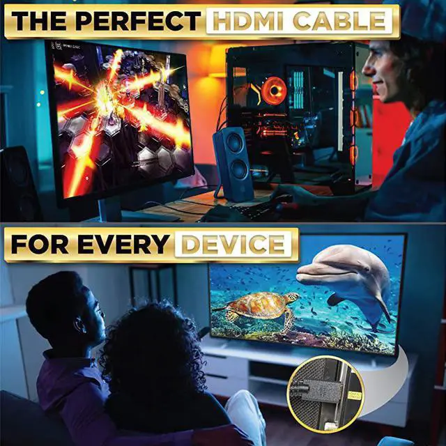 Alt view image 7 of 7 - 4K HDMI Cable 10 ft | High Speed Braided Nylon Gold Connectors 4K 60Hz Ultra HD 2K 1080P Dolby ARC Compatible | for Laptop Monitor PS5 PS4 Xbox One Fire TV Apple TV More