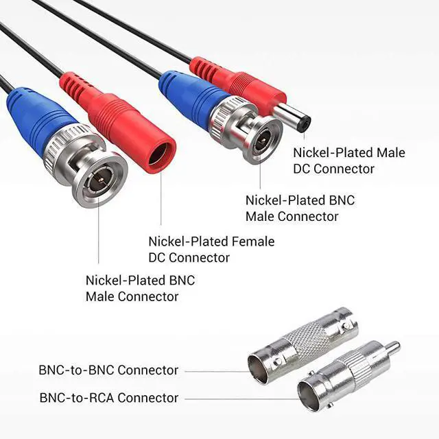 Alt view image 4 of 7 - 100ft BNC Video and Power Security Camera Cable with BNC Connectors and RCA Adapters for CCTV Camera System Black