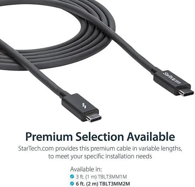 Alt view image 4 of 7 - com 20Gbps Thunderbolt 3 Cable - 6.6ft/2m - Black - 4K 60Hz - Certified TB3 USB-C to USB-C Charger Cord w/ 100W Power Delivery (TBLT3MM2M)