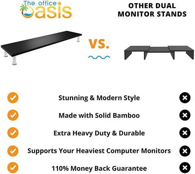Alt view image 5 of 6 - Dual Monitor Stand for Computer Screens Solid Bamboo Riser Support The Heaviest Monitors Printers Laptops or TVs Perfect Shelf Organizer for Office Desk Accessories amp TV Stands Black