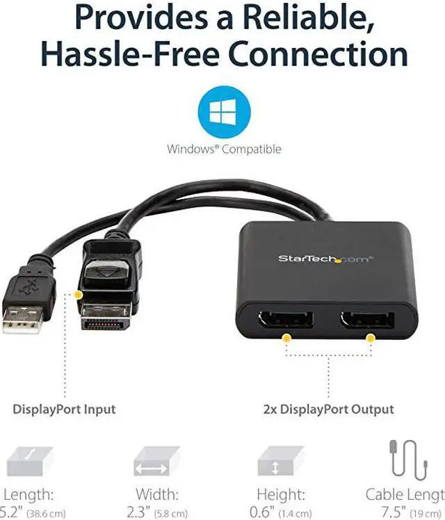 Alt view image 5 of 7 - com 2Port Multi Monitor Adapter DisplayPort 12 MST Hub to Dual 4K 30Hz or 1080p USB Bus Powered Video Splitter for Extended Desktop Mode on Windows MSTDP122DP Black