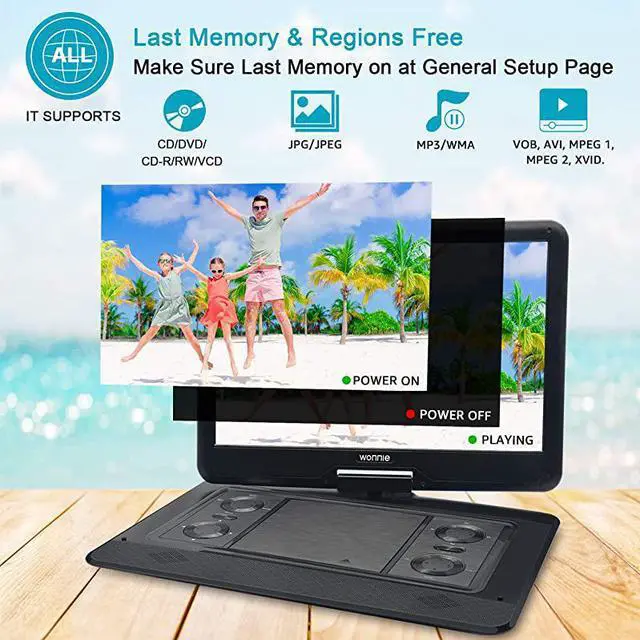 Alt view image 6 of 7 - 17.9’’ Large Portable DVD/CD Player with 15.6‘’ Swivel Screen, 1366x768 HD LCD TFT, 6 Hrs 5600mAH Rechargeable Battery, Regions Free, Support USB/SD Card/ Sync TV , High Volume Speaker