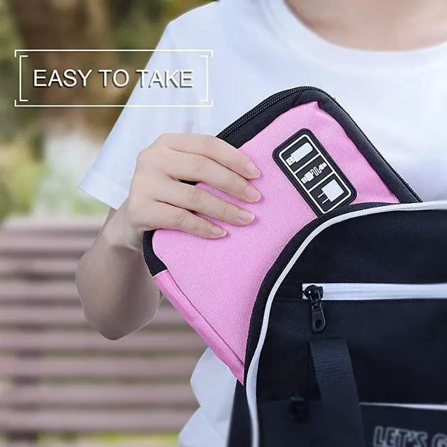 Alt view image 5 of 7 - Smart Watch Bands Organizer Waterproof Portable Electronics Travel Accessories Organizer Bag for Watch Bands Cable Charger Headset SD Card Pink