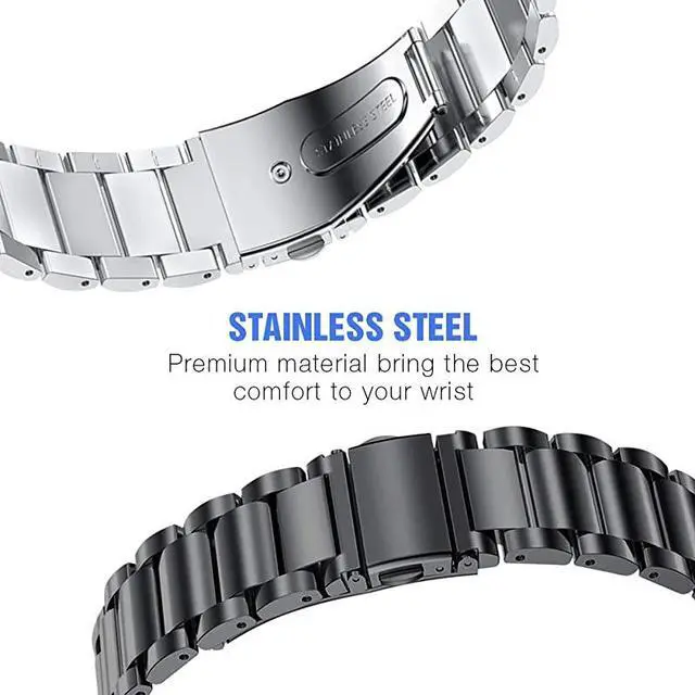 Alt view image 4 of 5 - Stainless Steel Bands Compatible with Samsung Galaxy Watch 46mm Gear S3 ClassicFrontier Men XL LargeHeavy Duty Solid Metal Watch Band with Screen Protector Pack 2Silver+Black