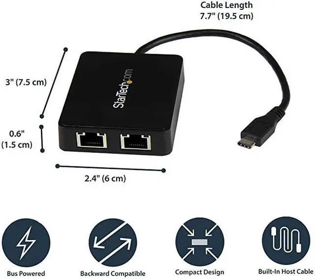 Alt view image 4 of 5 - com USBC to Dual Gigabit Ethernet Adapter with USB 30 TypeA Port USB TypeC Gigabit Network Adapter US1GC301AU2R