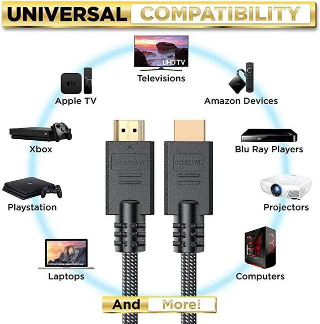 Alt view image 5 of 7 - 4K HDMI Cable 10 ft | High Speed Braided Nylon Gold Connectors 4K 60Hz Ultra HD 2K 1080P Dolby ARC Compatible | for Laptop Monitor PS5 PS4 Xbox One Fire TV Apple TV More