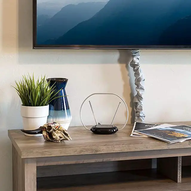 Alt view image 6 of 7 - Rabbit Ears Indoor TV Antenna Dipoles and Circular Loop Tabletop Antenna Digital Smart TV Compatible HDTV Antenna 4K 1080P VHF UHF 5Ft Coaxial Cable Black SDV8201B27