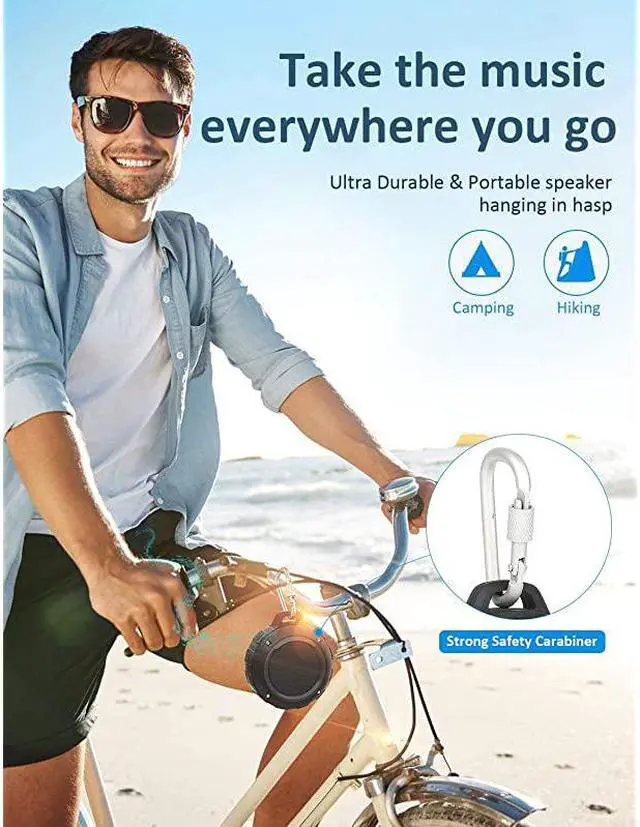 Alt view image 3 of 6 - Outdoor Waterproof Bluetooth Speaker, Wireless Portable Mini Shower Travel Speaker with Subwoofer, Enhanced Bass, Built in Mic for Sports, Pool, Beach, Hiking, Camping (Black)