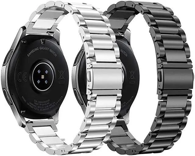 Alt view image 3 of 5 - Stainless Steel Bands Compatible with Samsung Galaxy Watch 46mm Gear S3 ClassicFrontier Men XL LargeHeavy Duty Solid Metal Watch Band with Screen Protector Pack 2Silver+Black