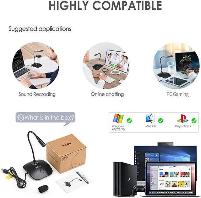 Alt view image 7 of 7 - Computer Microphone with Mute ButtonPlugPlay CondenserDesktop PC Laptop Mac PS4 Mic LED Indicator 360 Gooseneck Design Recording Dictation YouTube Gaming StreamingOmnidirectional