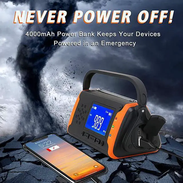 Alt view image 2 of 7 - Weather Crank Radio 4000mAh Portable Solar Powered Hand Crank AMFMNOAA Weather Alert Radio Aux Music Play USB Cell Phone Charger SOS Alarm LED Flashlight for HurricanesTornadoes