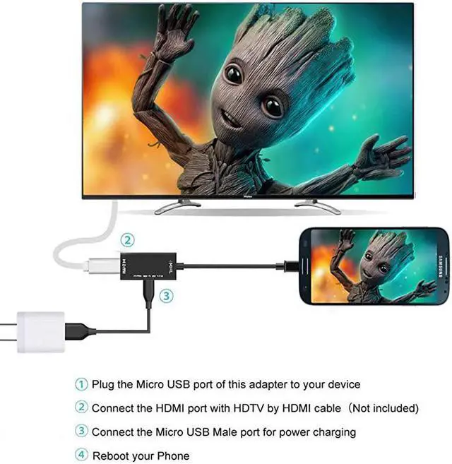 Alt view image 3 of 7 - to HDMI Cable Adapter Micro USB to HDMI 1080P Video Graphic Converter with Video Audio Output for Samsung Galaxy S3 S4 S5 Note 2 3 4 Galaxy Tab 3 Tab S Tab Pro etc Phones with Function