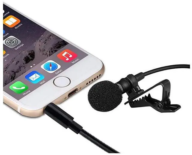 Alt view image 7 of 7 - Lapel Microphone Clip on Omnidirectional Condenser Mic Professional Compatible iPhone Samsung Galaxy Android Smartphones iPad DSLR Camera Recording YouTube Interview Studio Video