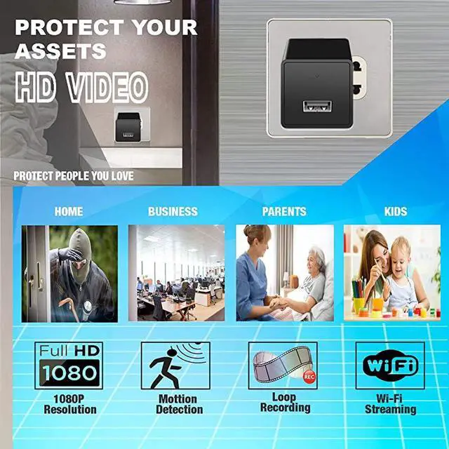 Alt view image 4 of 7 - Spy camera USB Phone charger by  1080p HD hidden camera WIFI Wireless wall plug USB Charger Motion Detection AC Adapter Remote App Control Nanny camera |Home Kids Baby Pet monitoring cam