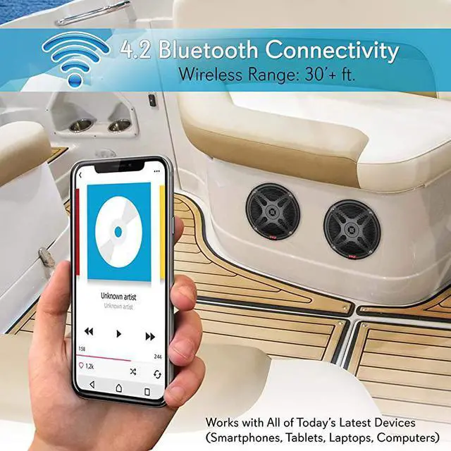 Alt view image 4 of 7 - 65 Inch Bluetooth Marine Speakers 2Way IPX4 Waterproof and Weather Resistant Outdoor Audio Dual Stereo Sound System with 600 Watt Power and Low Profile Design 1 Pair  PLMRBT65B Black