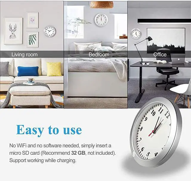 Alt view image 5 of 7 - Hidden Camera Wall Clock Spy Camera Nanny Cam with PIR Motion Detection Indoor Covert Security Spy Camera for Home and Office No WiFi Function