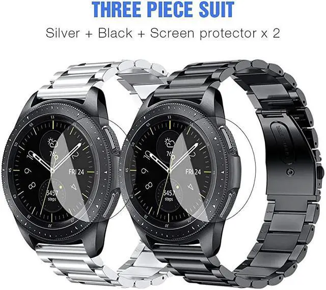 Alt view image 2 of 5 - Stainless Steel Bands Compatible with Samsung Galaxy Watch 46mm Gear S3 ClassicFrontier Men XL LargeHeavy Duty Solid Metal Watch Band with Screen Protector Pack 2Silver+Black