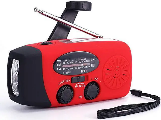 Main image of Weather Radio Hand Crank Self Powered Solar Emergency Radios with 3 LED Flashlight 1000mAh Power Bank Smart Phone Charger Red