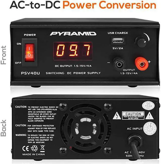 Alt view image 2 of 7 - Universal Compact Bench Power Supply 4 Amp Regulated Benchtop ACDC Converter Power Supply for CB Radio HAM w 120240V AC Switchable to 15V15 Volt DC USB Digital LCD Display  PSV40U