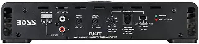 Alt view image 3 of 6 - R4002 Riot 800 Watt 2 Channel 2 4 Ohm Stable Class AB Full Range Bridgeable Mosfet Car Amplifier with Remote Subwoofer Control